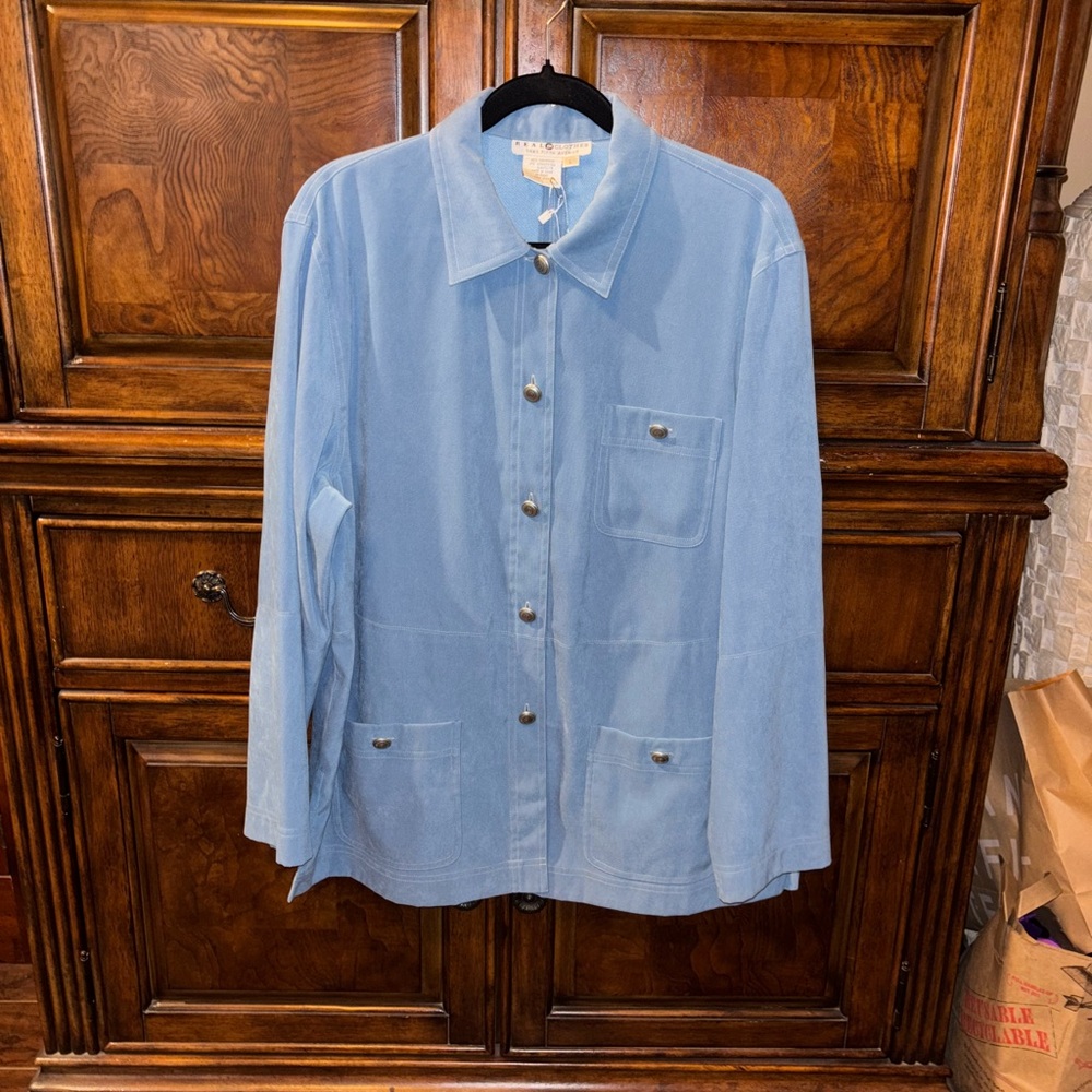 Vintage Real Clothes Saks Fifth Avenue Light Blue Button-Up Shirt Jacket L